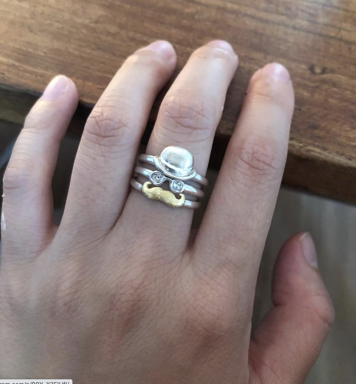 MR. Monsieur Stack Ring Set With Diamond Eyes and Gold Mustache